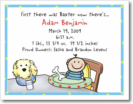 Pen At Hand Stick Figures Birth Announcements - Doggy - Boy